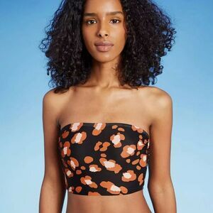 Women's Longline Bandeau Bikini Top Shade & Shore Black Animal Print